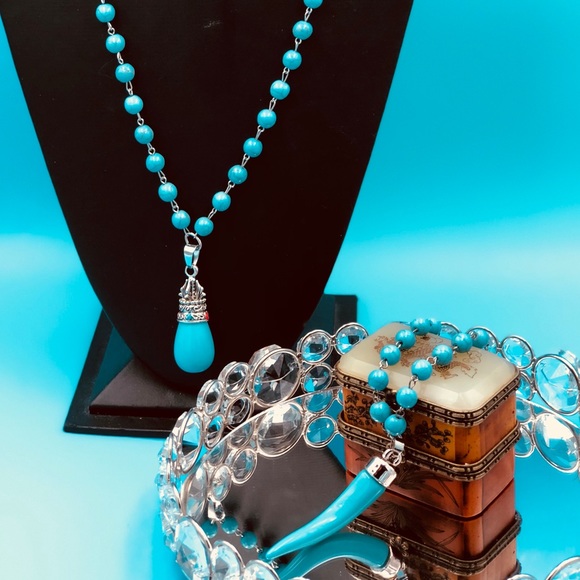 NWT TURQUOISE LONG NECKLACE HANDMADE! - Picture 6 of 8